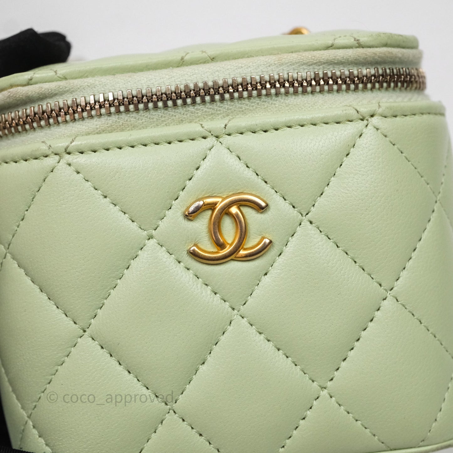 Chanel Mini Pearl Crush Vanity With Chain Green Aged Gold Hardware