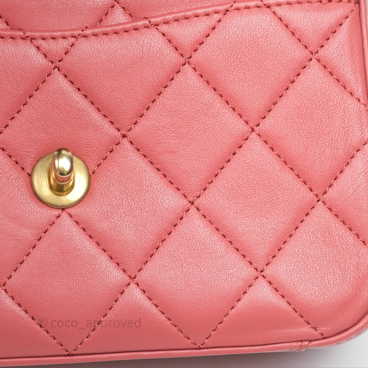 Chanel Quilted Small Chain Infinity Handle Bag Pink Lambskin Aged Gold Hardware
