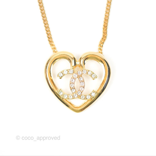 Chanel Heart CC Crystal Necklace Gold Tone 23C