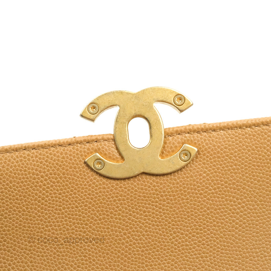 Chanel Mini Messenger Bag Beige Caviar Gold Hardware 21K