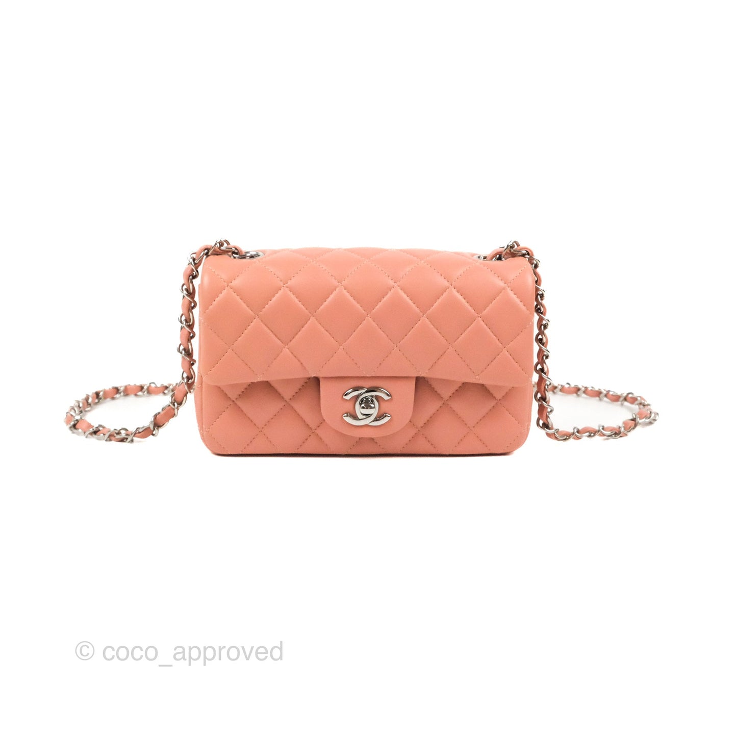 Chanel Quilted Mini Rectangular Flap Salmon Pink Lambskin Silver Hardware 21B