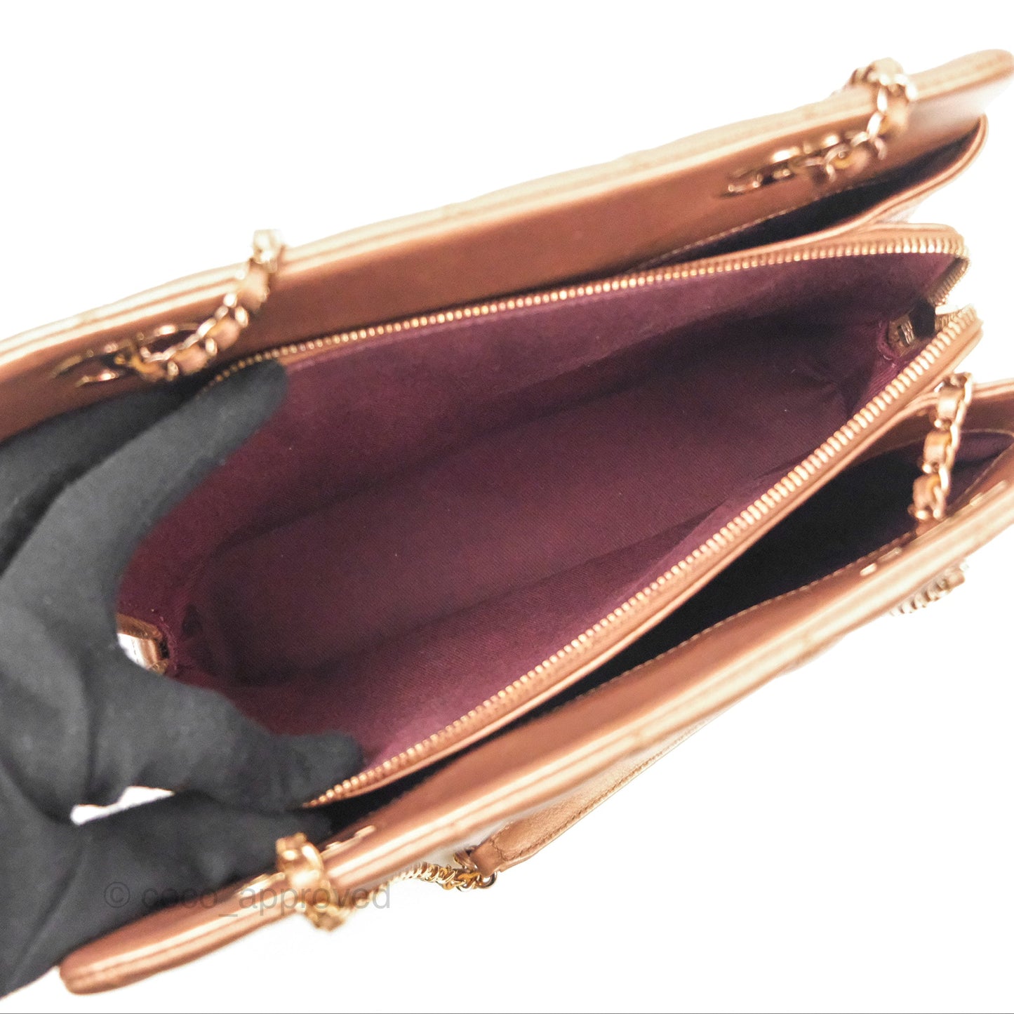Chanel Quilted Small CC Eyelet Tote Copper Iridescent Goatskin Rose Gold