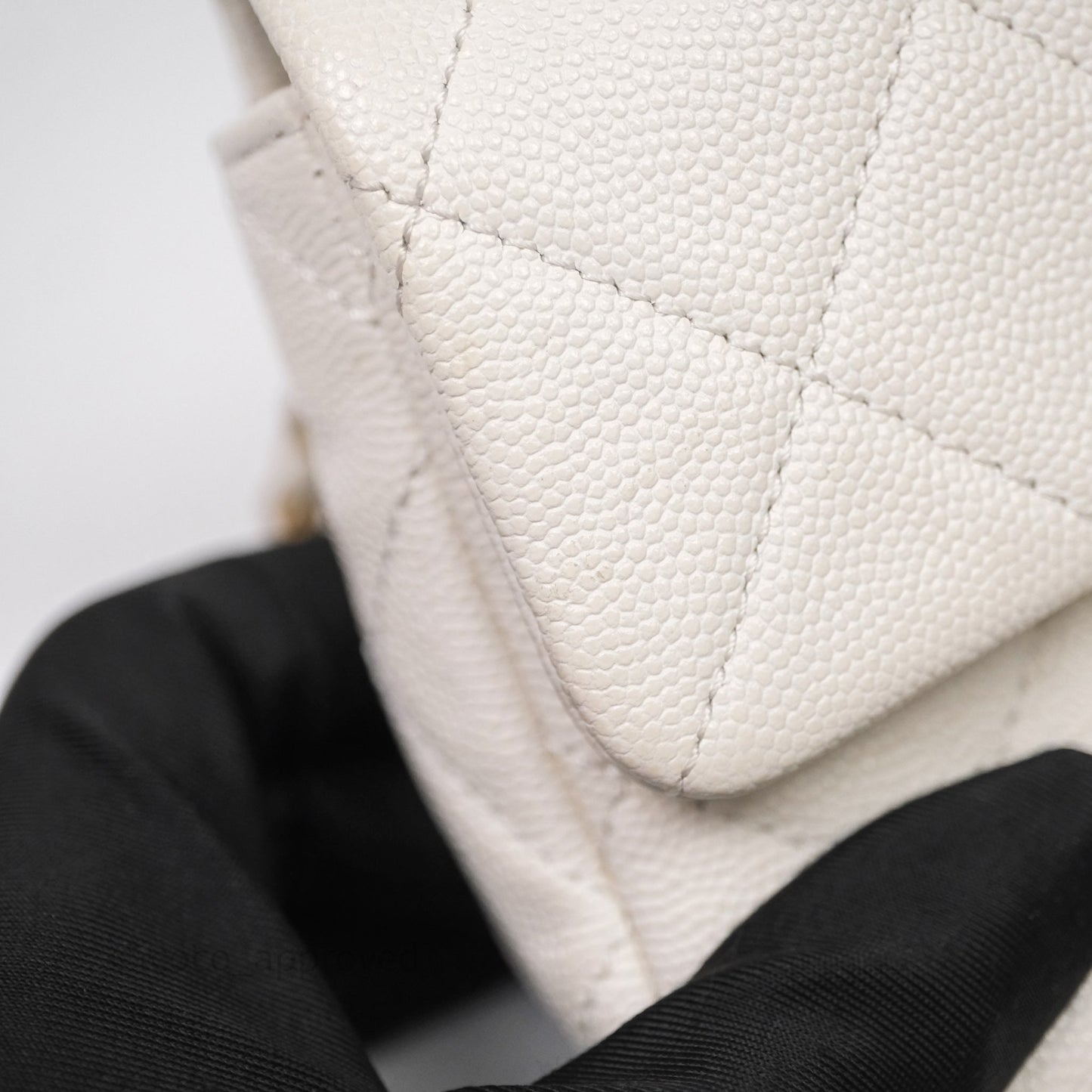 Chanel Mini Flap White Caviar Bag Double Chain Gold Hardware