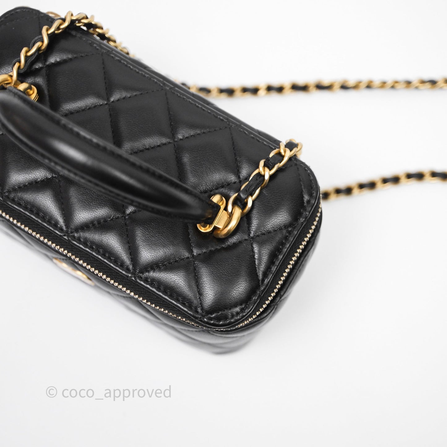 Chanel Top Handle Vanity Rectangular Black Lambskin Aged Gold Hardware