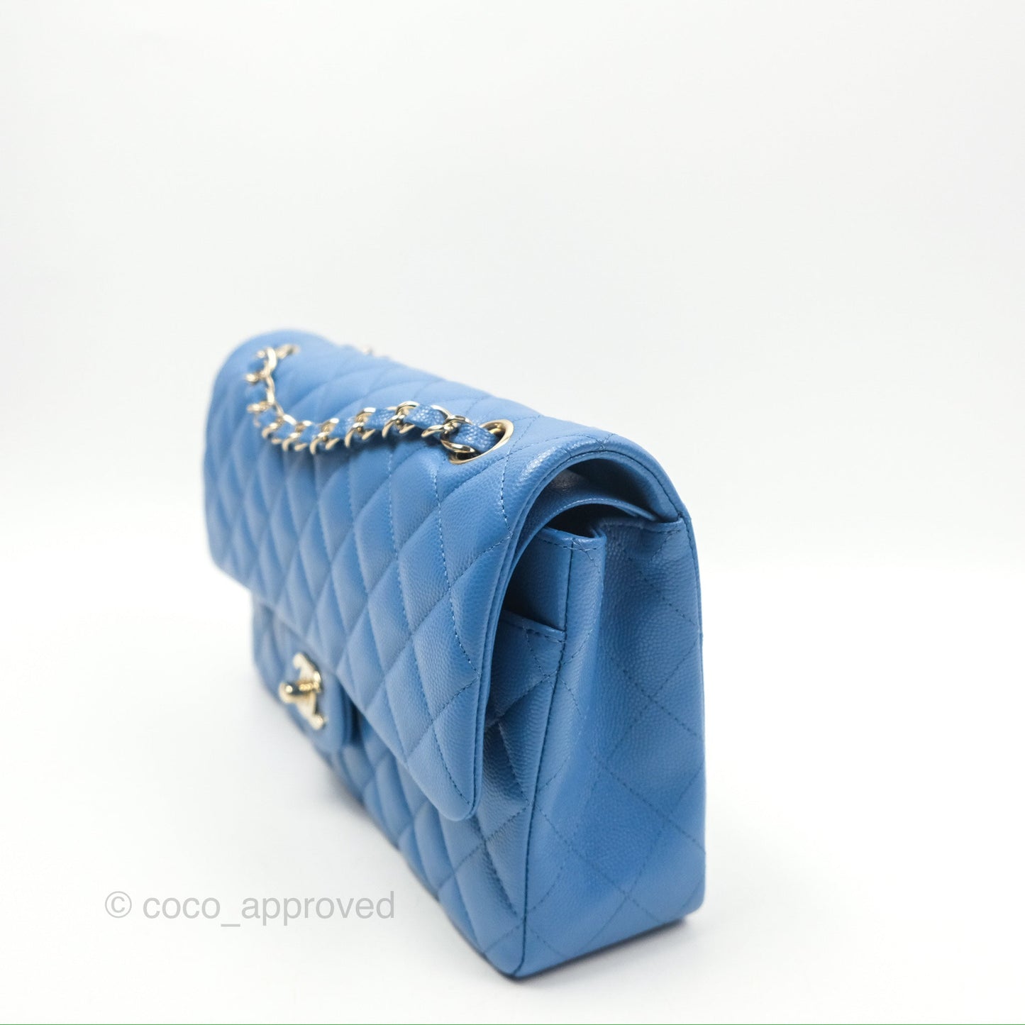 Chanel Classic M/L Medium Flap Quilted Blue Caviar Gold Hardware