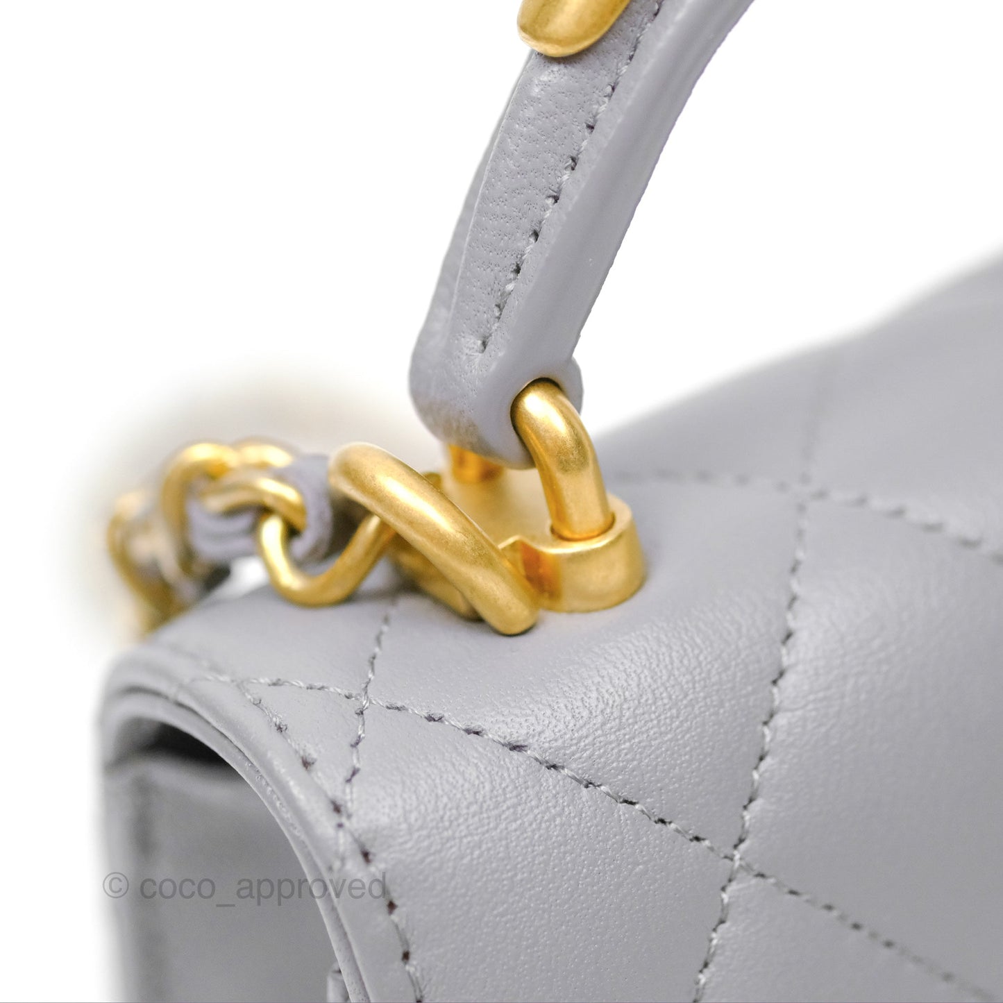 Chanel Mini Metal Handle Clutch With Chain Grey Lambskin Gold Hardware