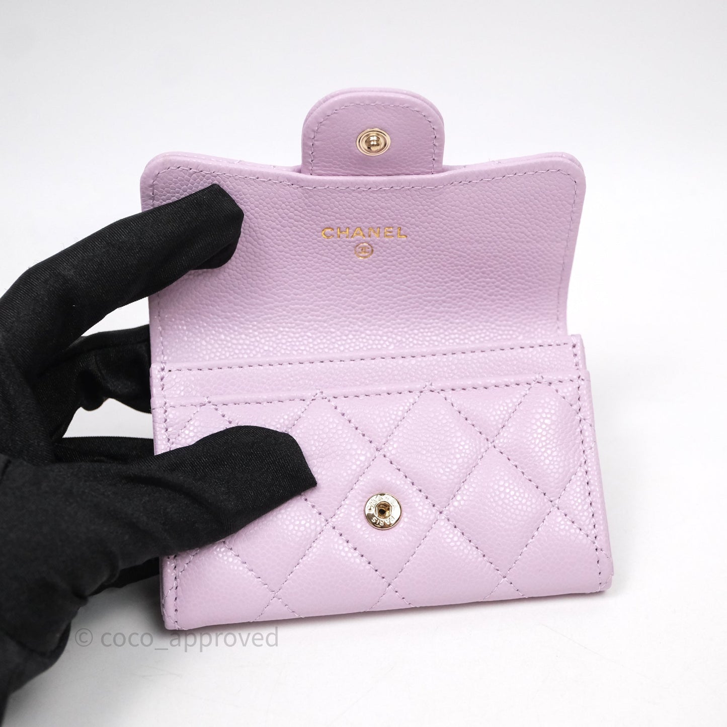Chanel Quilted Flap Card Holder Purple Caviar Gold Hardware