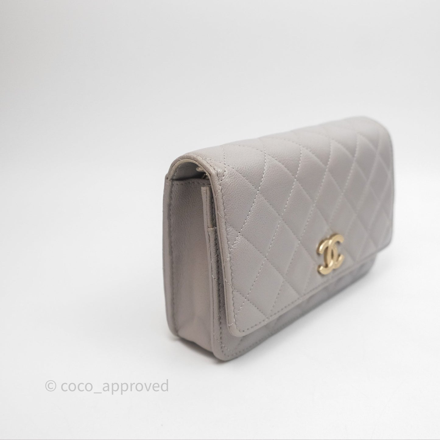Chanel Classic Quilted Wallet on Chain WOC Grey Caviar Gold Hardware