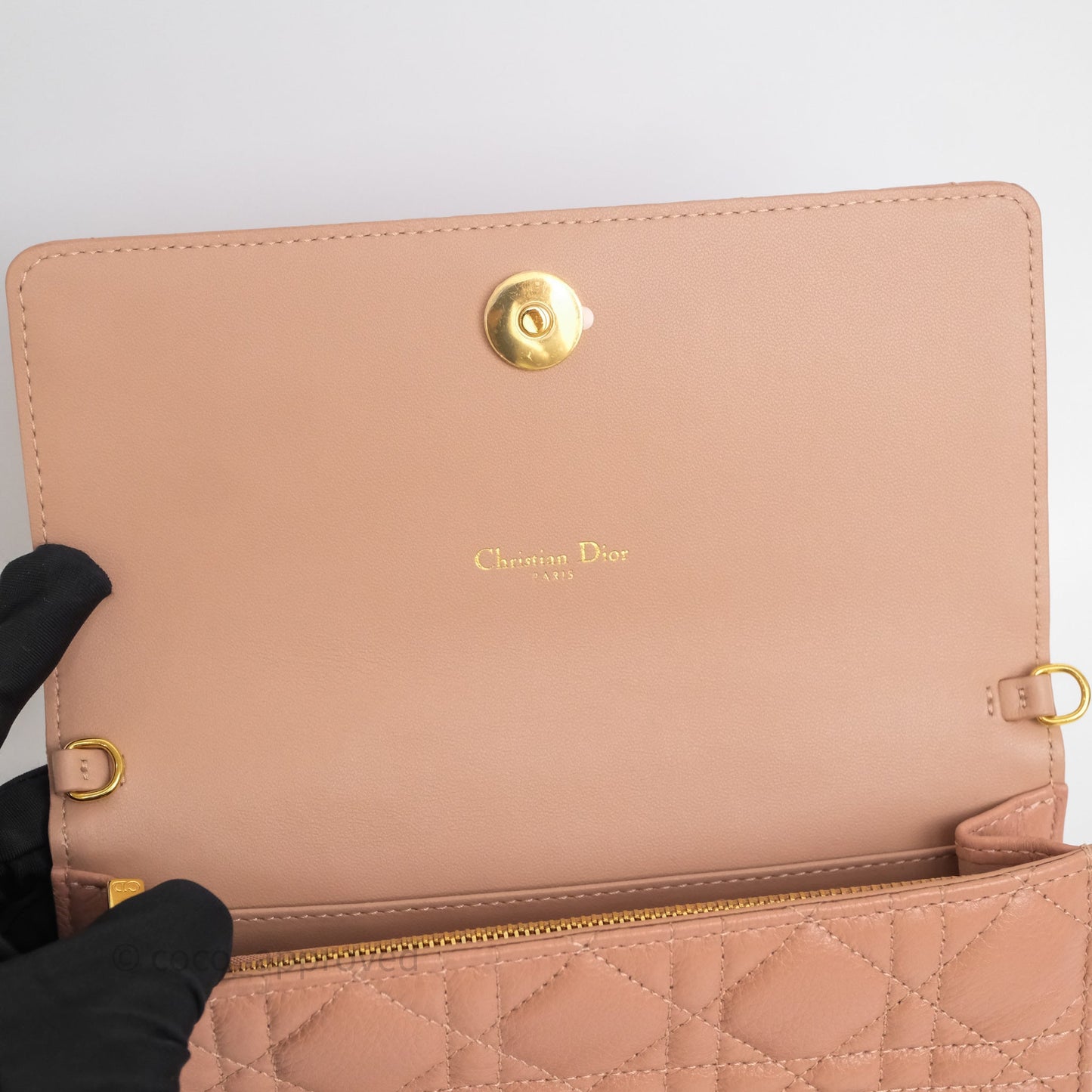 Christian Dior Caro Pouch with Chain In Supple Pink Cannage Calfskin