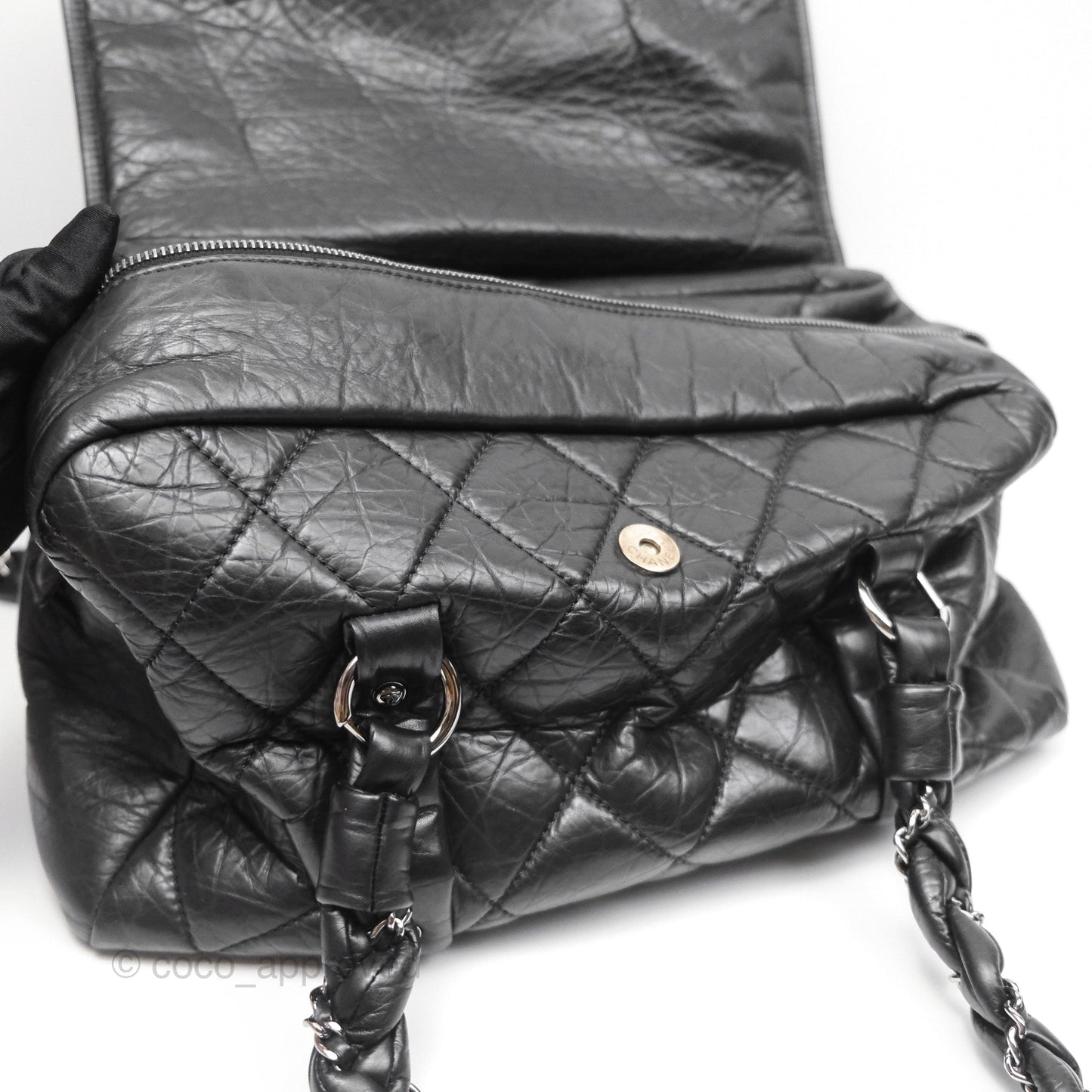 Chanel Quilted Lady Braid Bowler Bag Black Calfskin Silver Hardware