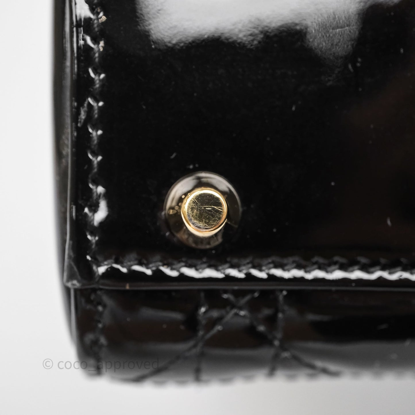 Christian Dior Mini Lady Dior Black Cannage Patent Gold Hardware