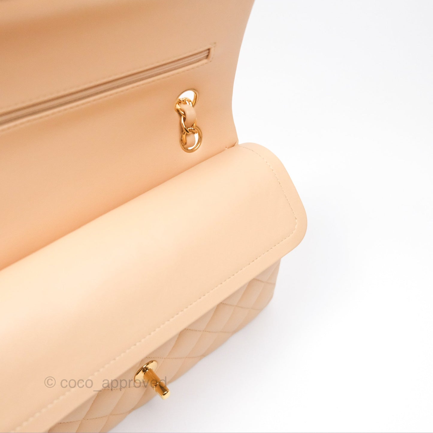 Chanel Classic M/L Medium Flap Quilted Beige Lambskin Gold Hardware