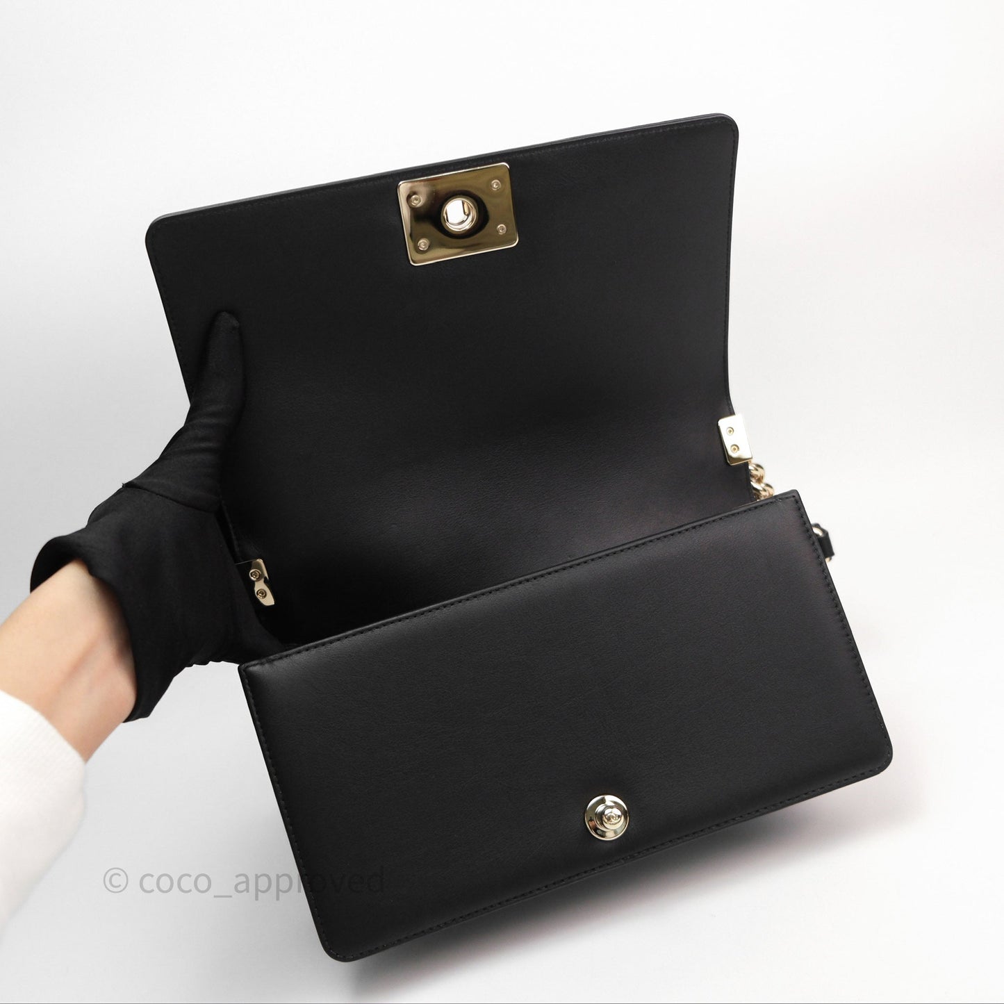 Chanel Medium Boy Chevron Black Calfskin Gold Hardware