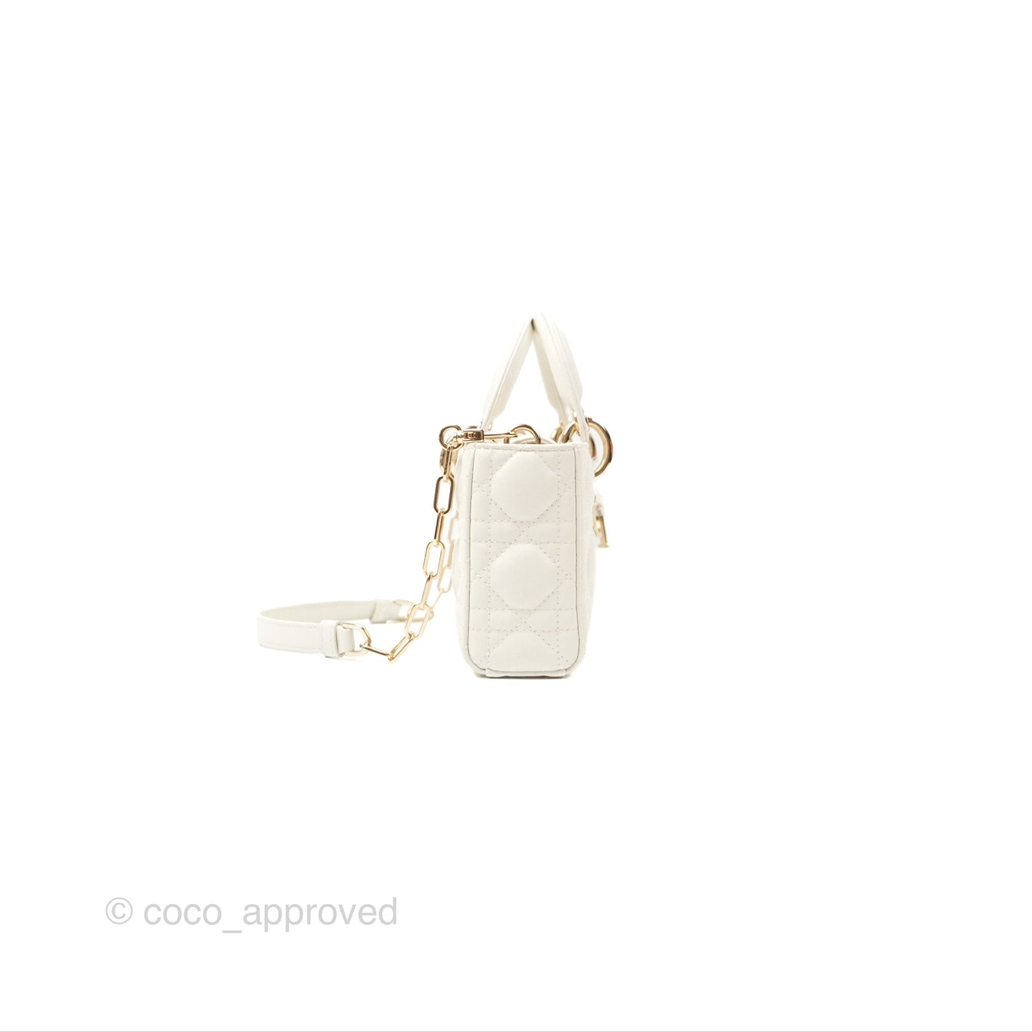 Dior Small Lady D-Joy Bag Ivory White Lambskin Cannage Gold Hardware
