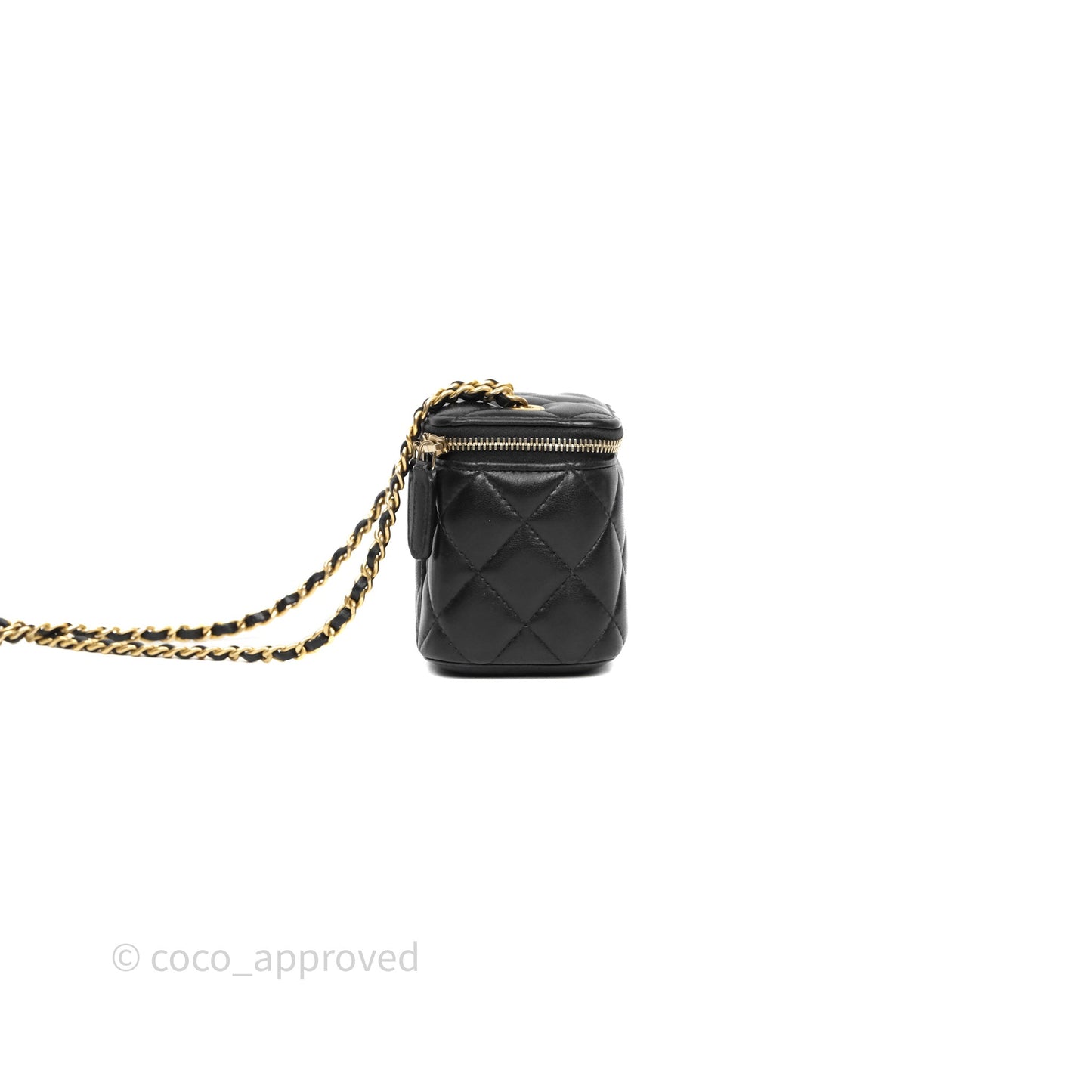 Chanel Mini Black Lambskin Vanity Pearl Crush With Chain Gold Hardware