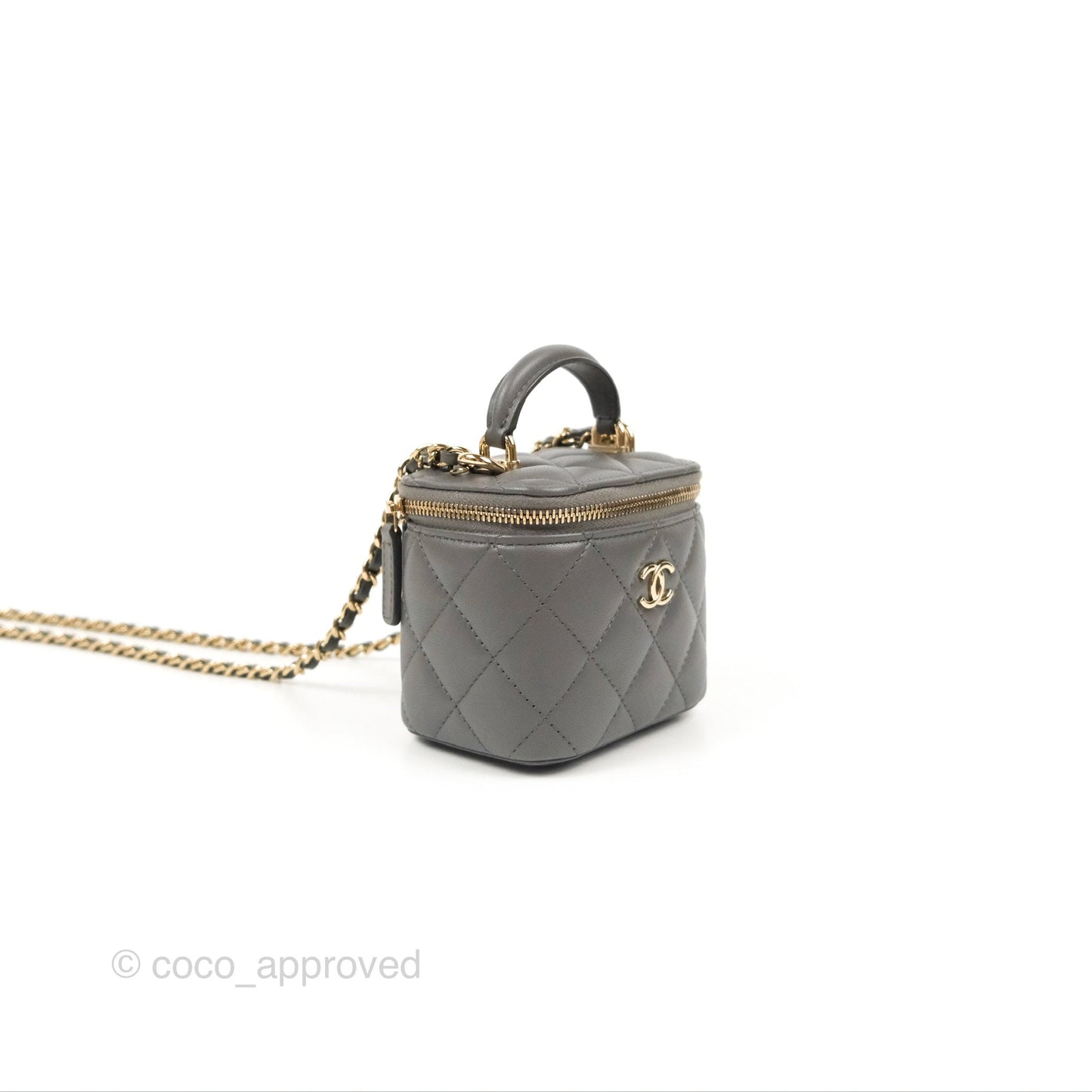 Chanel Mini Top Handle Vanity With Chain Dark Grey Lambskin Gold Hardware