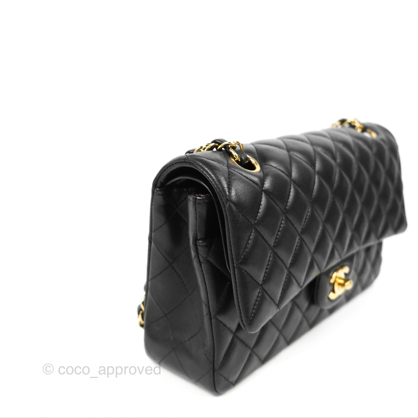 Chanel Classic M/L Medium Flap Quilted Black Lambskin Gold Hardware