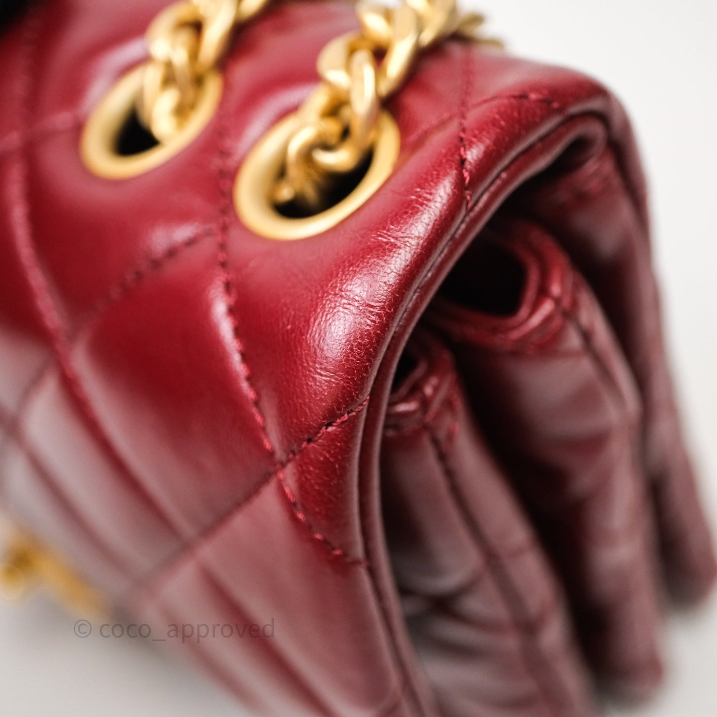 Chanel Small All Slide Adjustable Chain Flap Bag Burgundy Lambskin Aged Gold Hardware