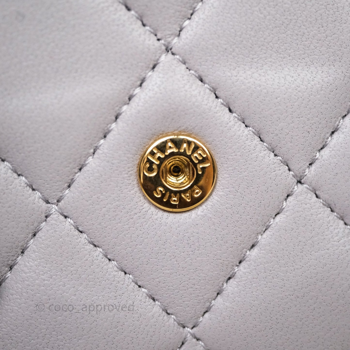 Chanel Mini Handle Flap Coin Purse With Chain Grey Lambskin Aged Gold Hardware