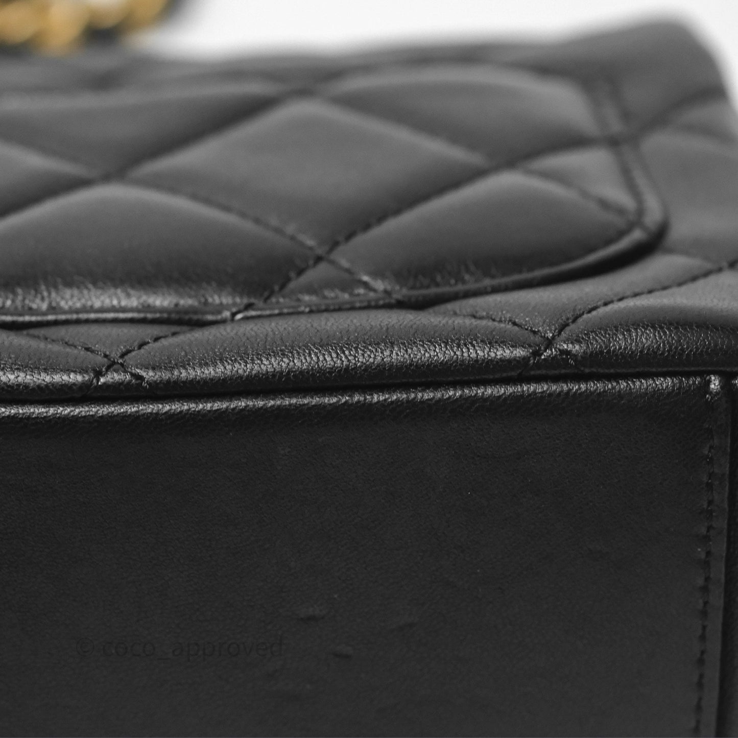Chanel Logo Mini Square Flap Bag Black Lambskin Aged Gold Hardware 21B