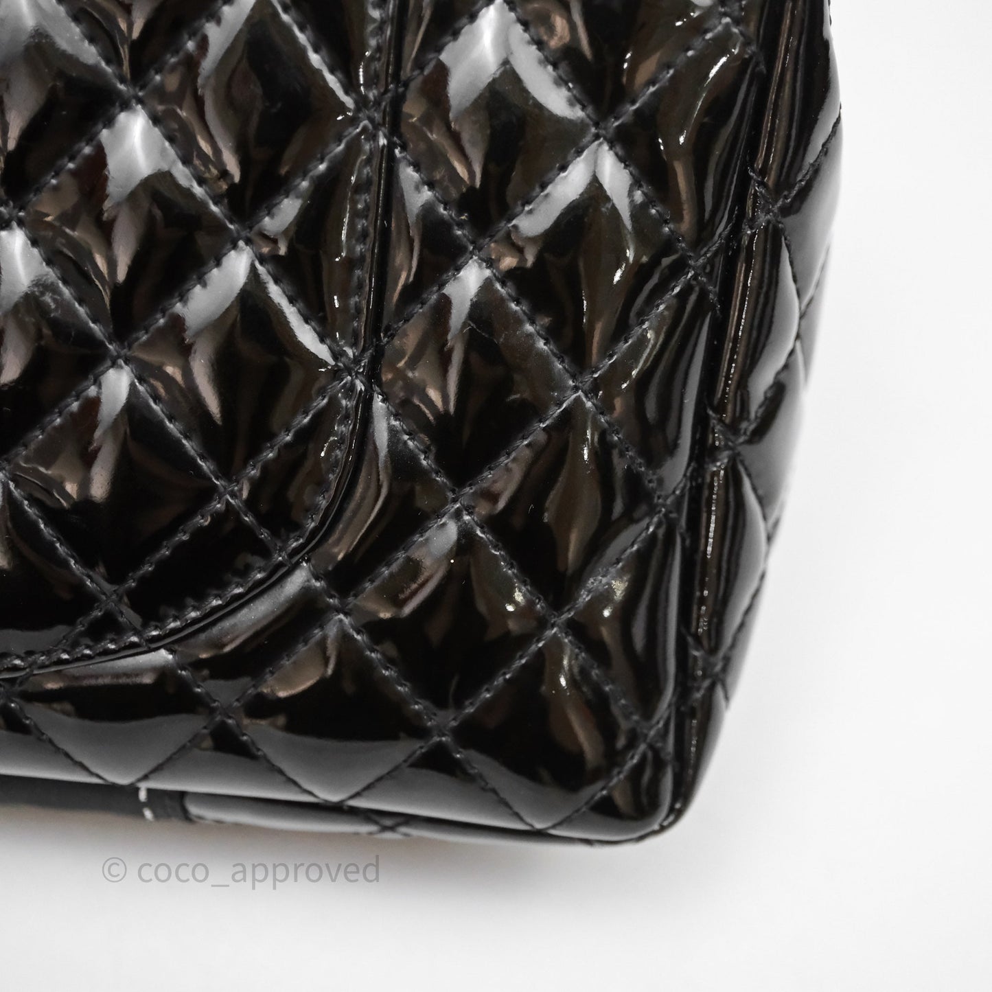 Chanel Quilted Medium Flap Black Patent Silver Hardware