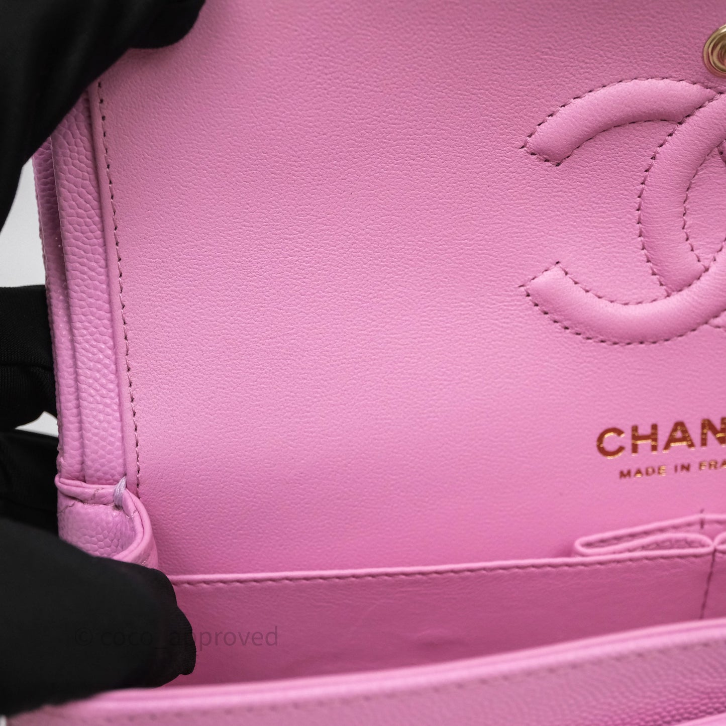 Chanel Small Classic Flap Quilted Pink Caviar Gold Hardware