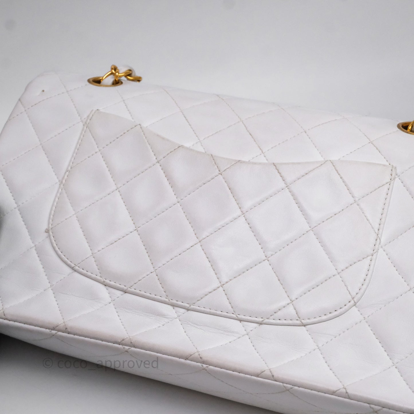 Chanel Classic Vintage Double Flap M/L White Lambskin 24K Gold Hardware