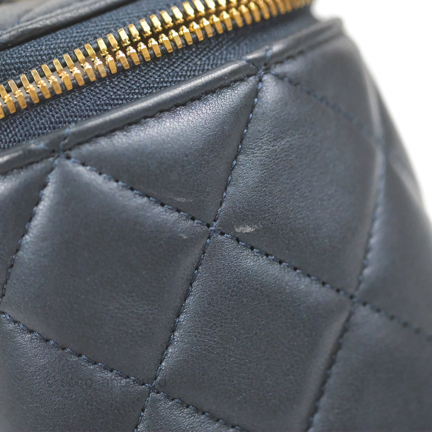 Chanel Vanity Rectangular Top Handle Iridescent Navy Lambskin Gold Hardware