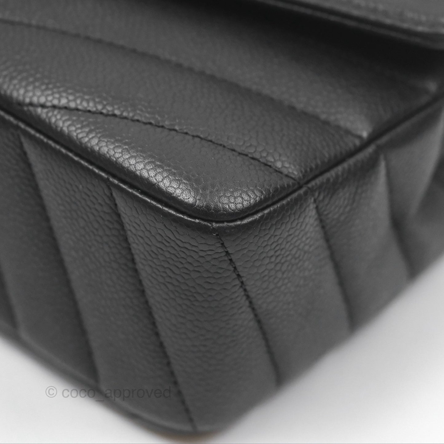 Chanel Chevron Flap Bag Black Caviar Silver Hardware