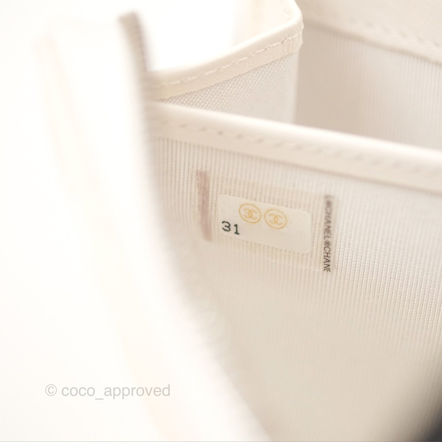Chanel Quilted Zip Long Wallet White Caviar Silver Hardware