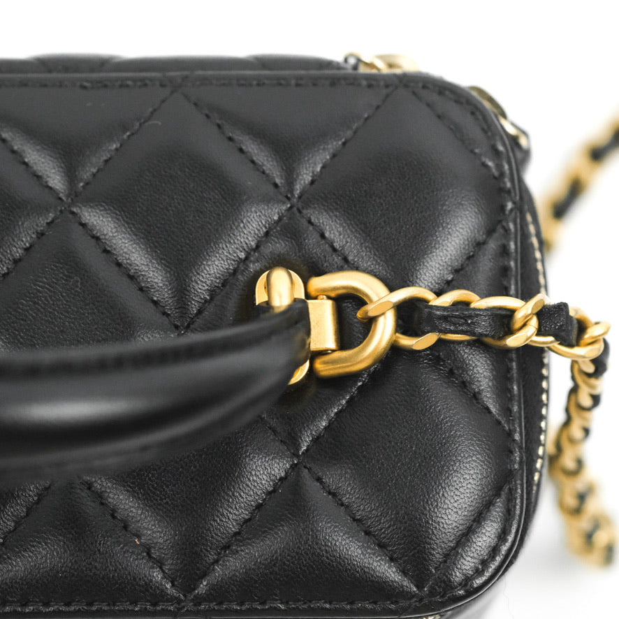 Chanel Vanity Rectangular Top Handle Black Lambskin Gold Hardware