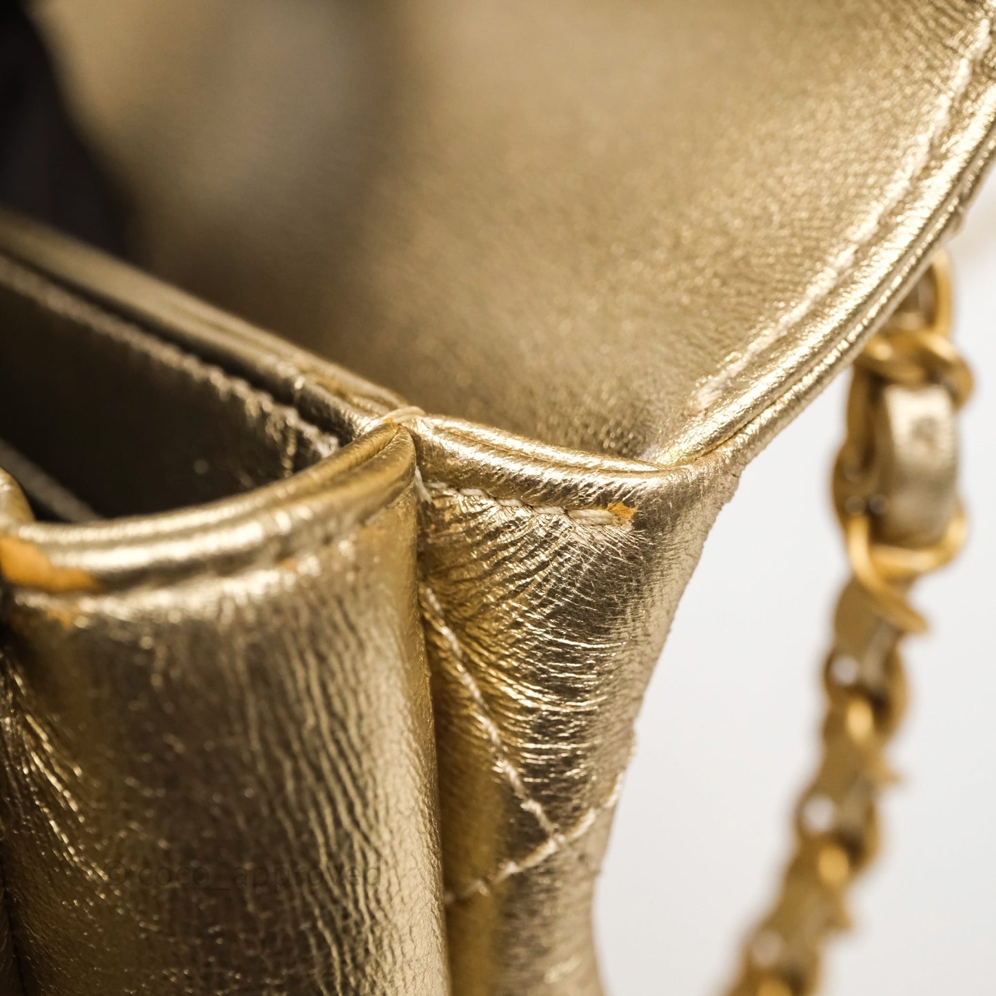 Chanel Mini Crystal Logo Handle Flap Bag Metallic Gold Lambskin 22S