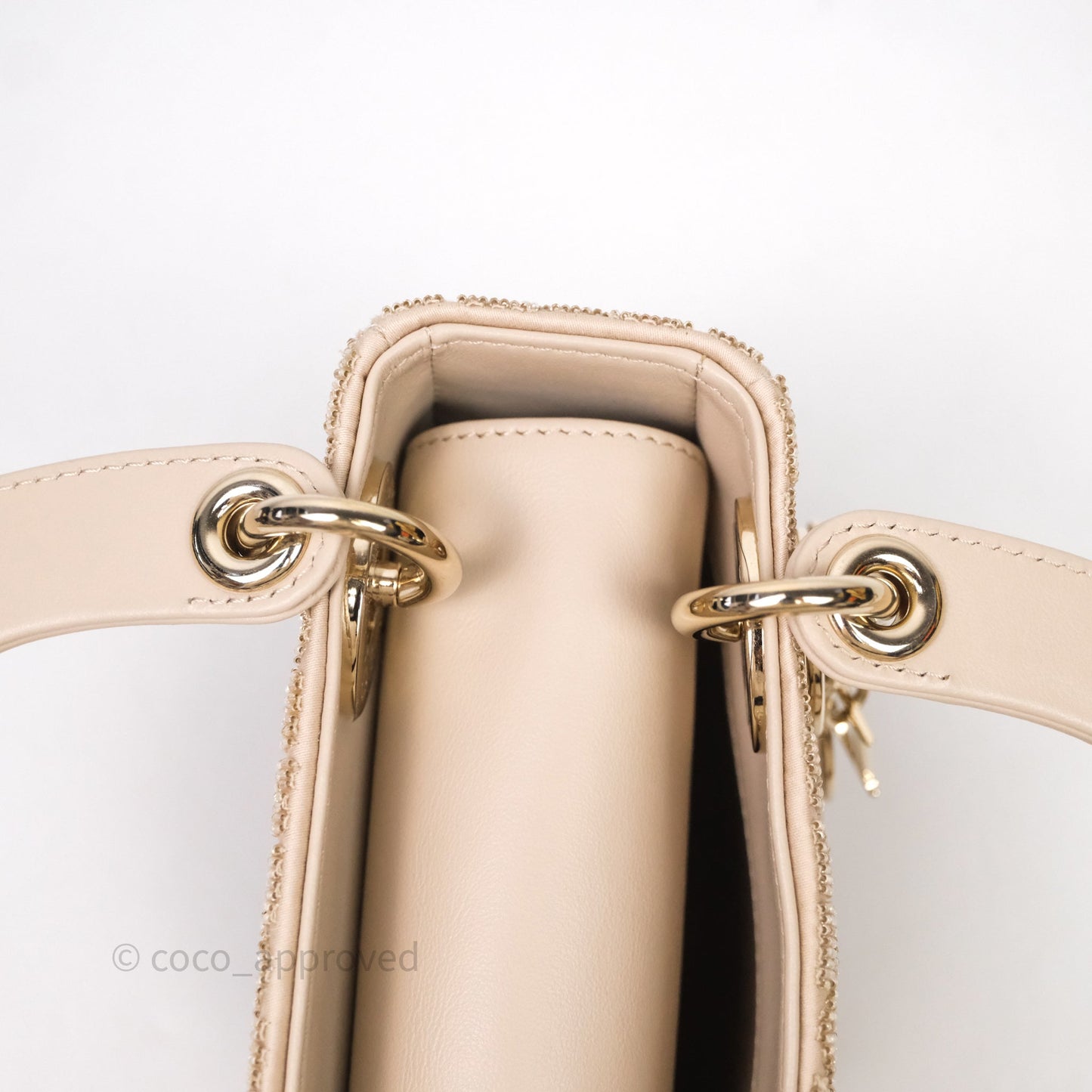 Christian Dior Mini Dior Caramel Beige Microbead-Embroidered Cotton with Cannage Motif