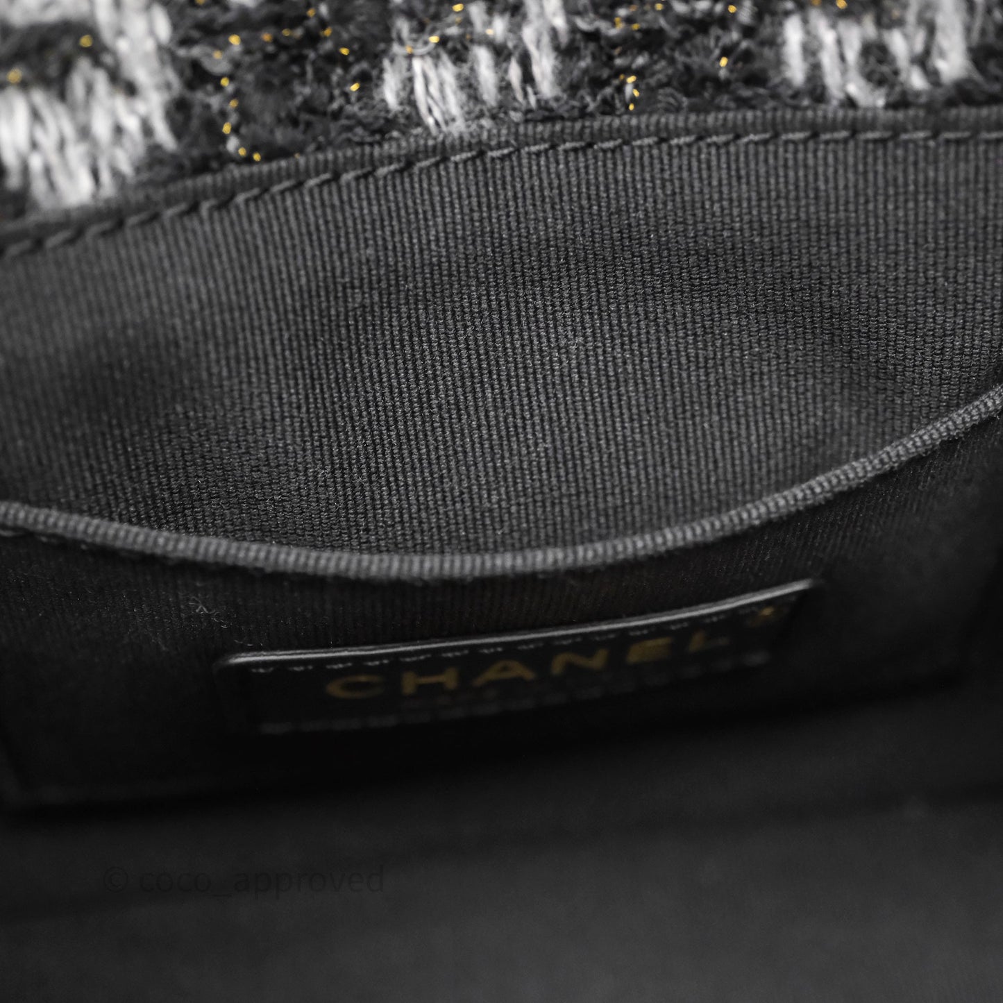 Chanel Mini Flag Bag Black & Grey Tweed Aged Gold Hardware