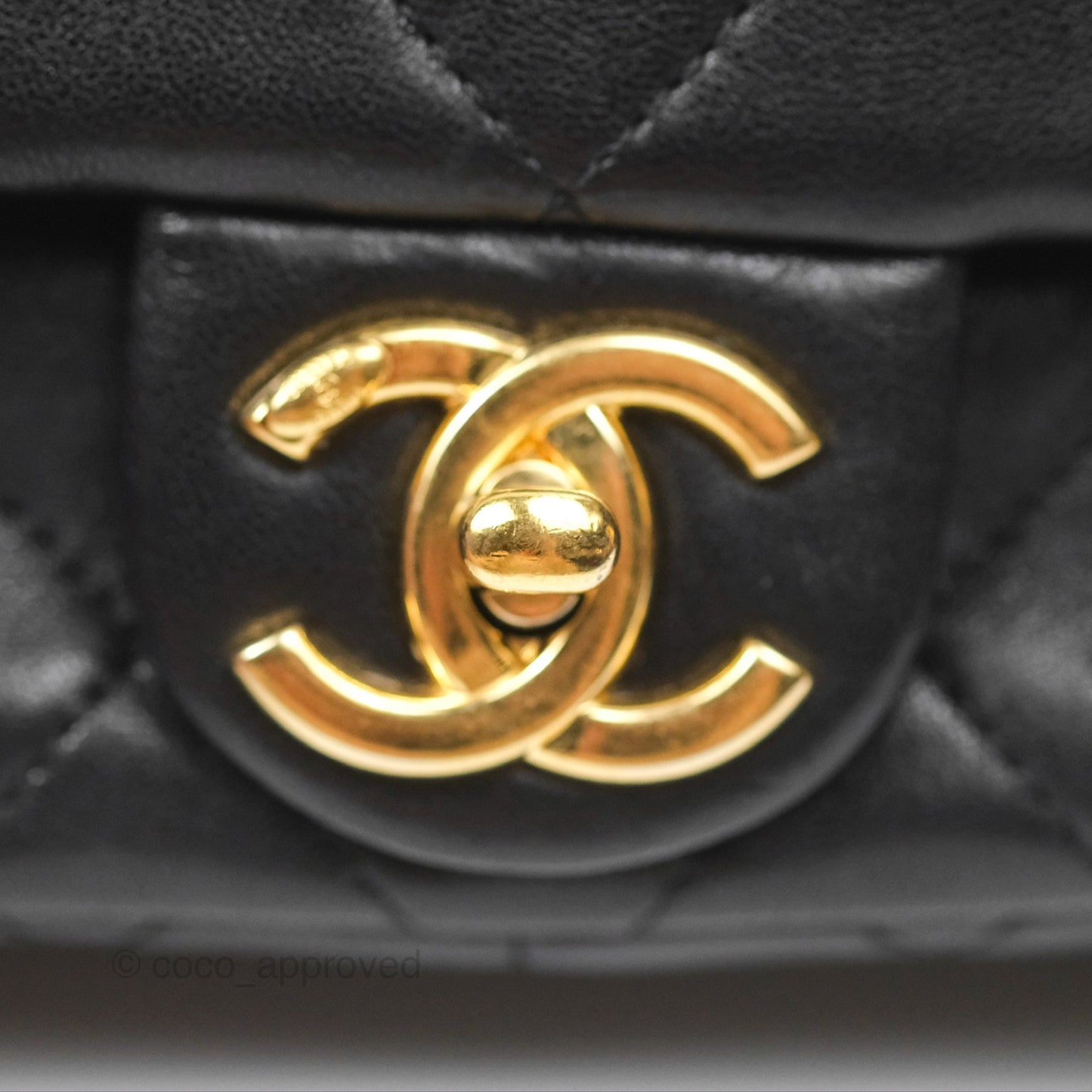 Chanel Mini Top Handle Flap Black Lambskin Aged Gold Hardware