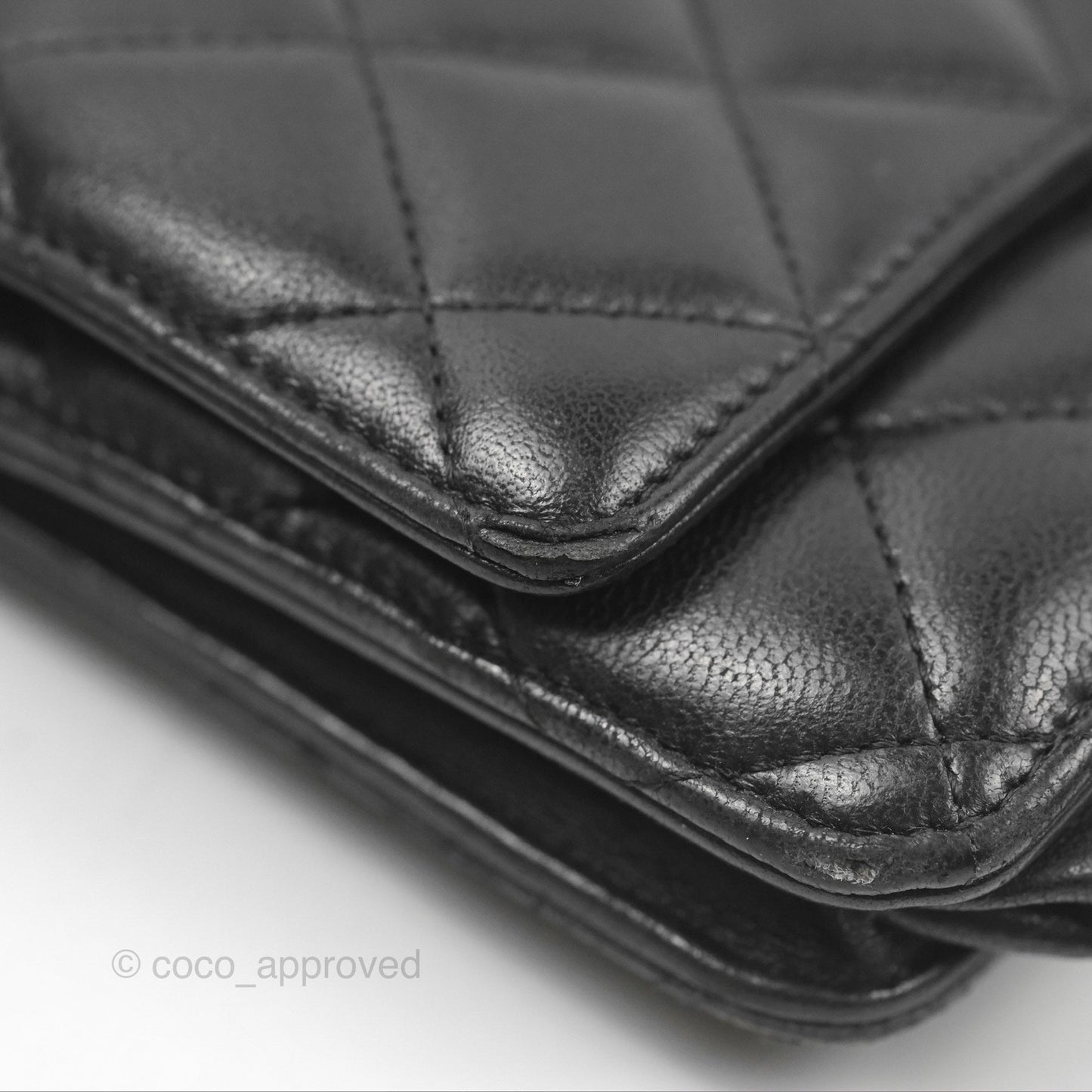 Chanel Quilted Classic Wallet On Chain WOC Black Lambskin Silver Hardware