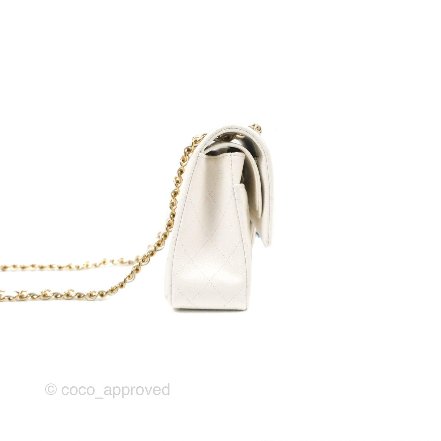 Chanel Classic M/L Medium Flap Quilted White Caviar Gold Hardware