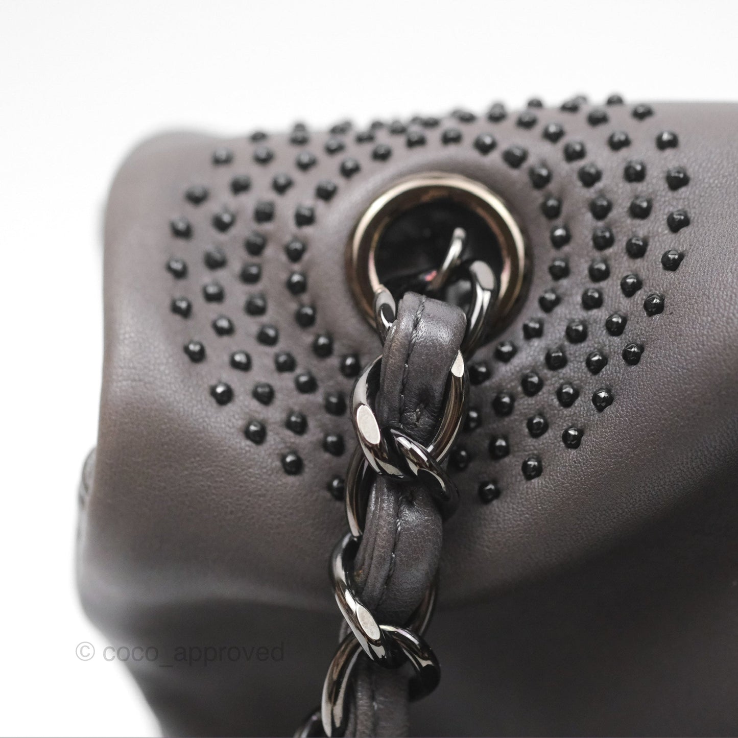 Chanel Studded CC East West Flap Shoulder Bag Lambskin Dark Grey