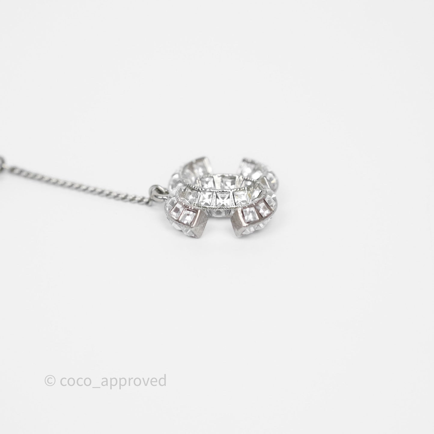 Chanel CC Crystal Long Drop Earrings Silver Tone 21V