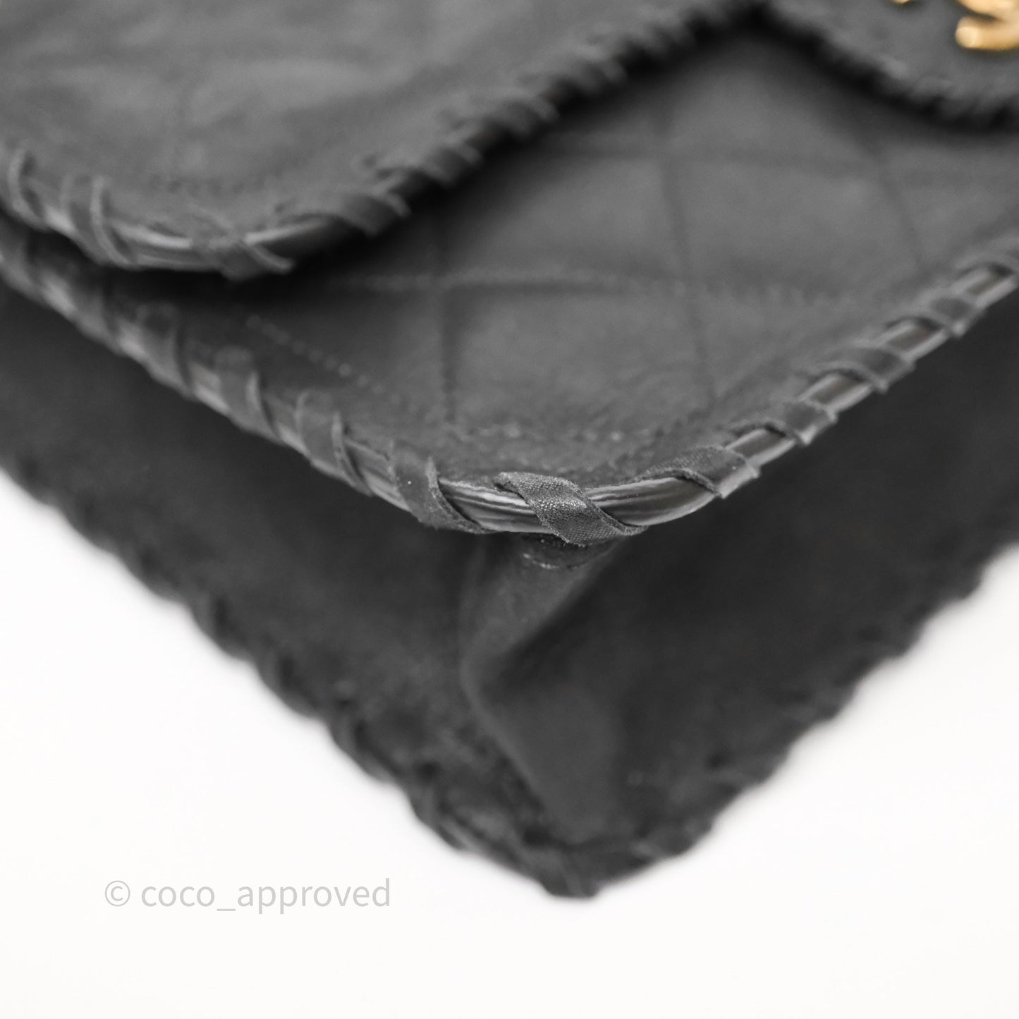 Chanel Braided Flap Bag Black Nubuck Aged Gold Hardware