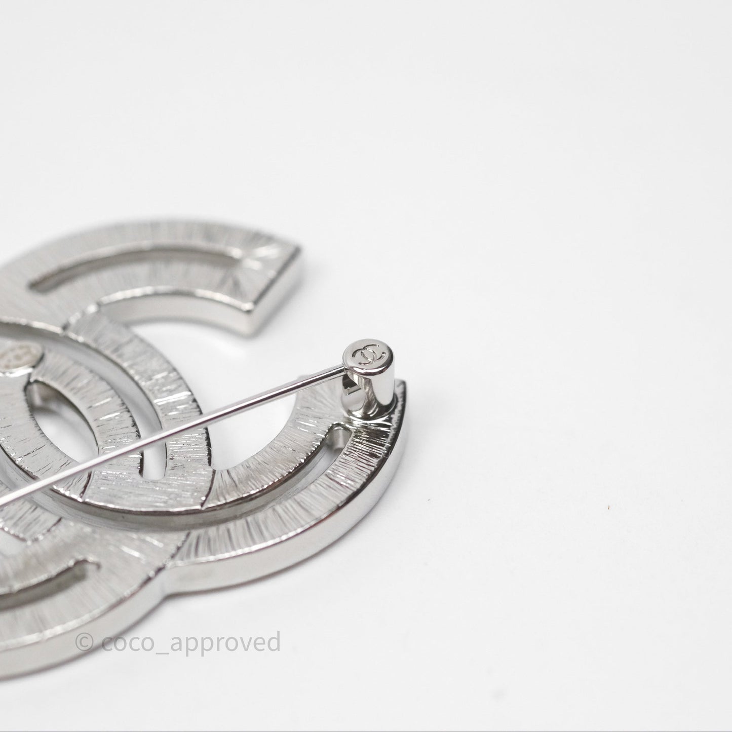 Chanel Crystal CC Brooch Silver Tone 22P