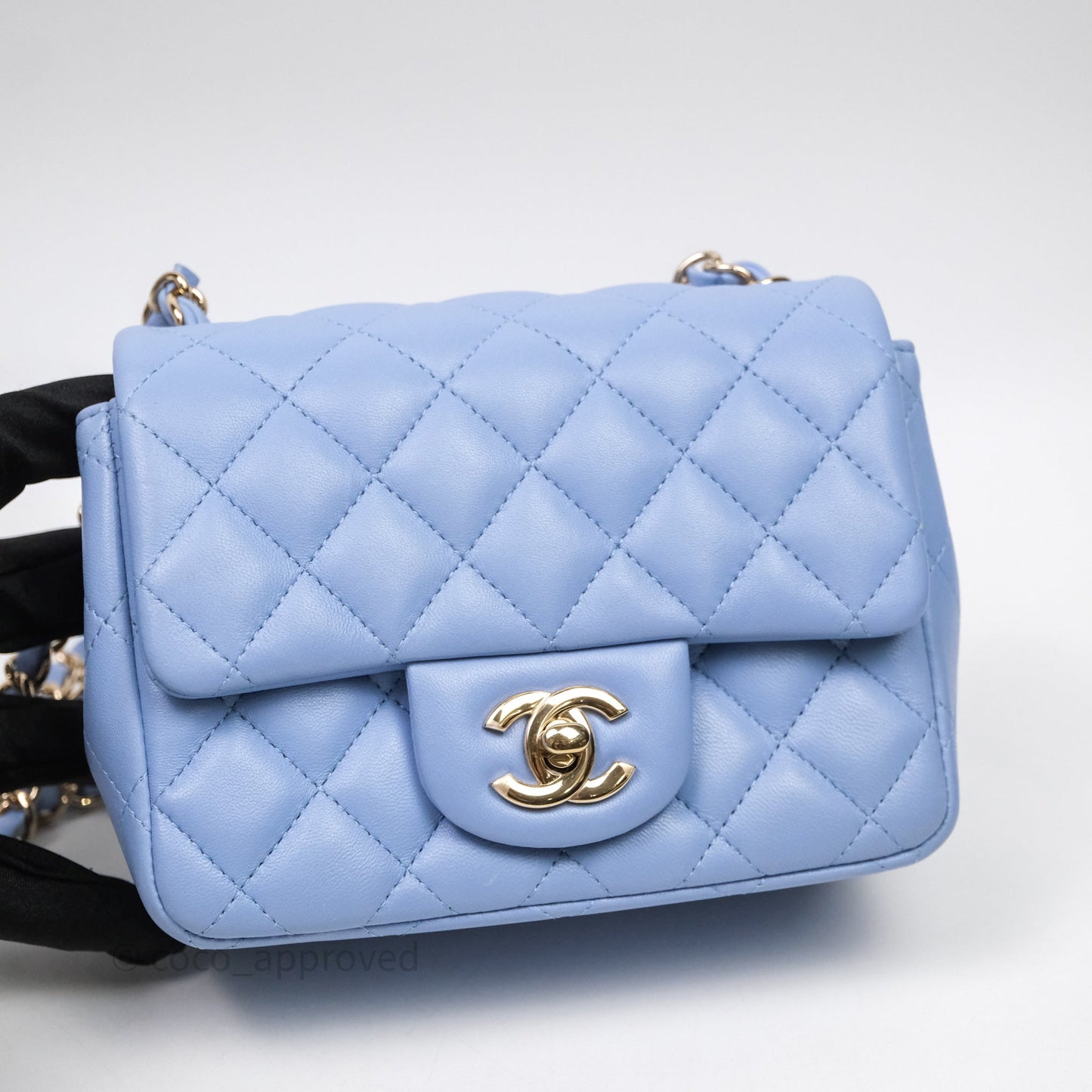 Chanel Mini Square Quilted Sky Blue Lambskin Gold Hardware