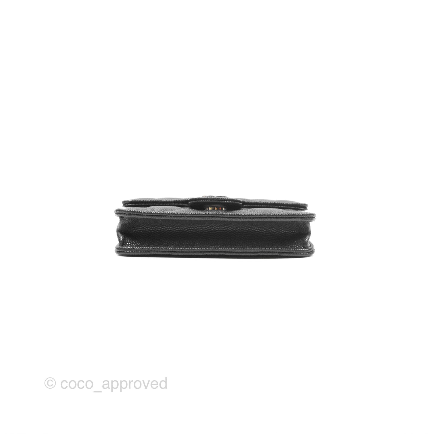 Chanel Mini Wallet Card Holder With Chain Black Caviar Gold Hardware