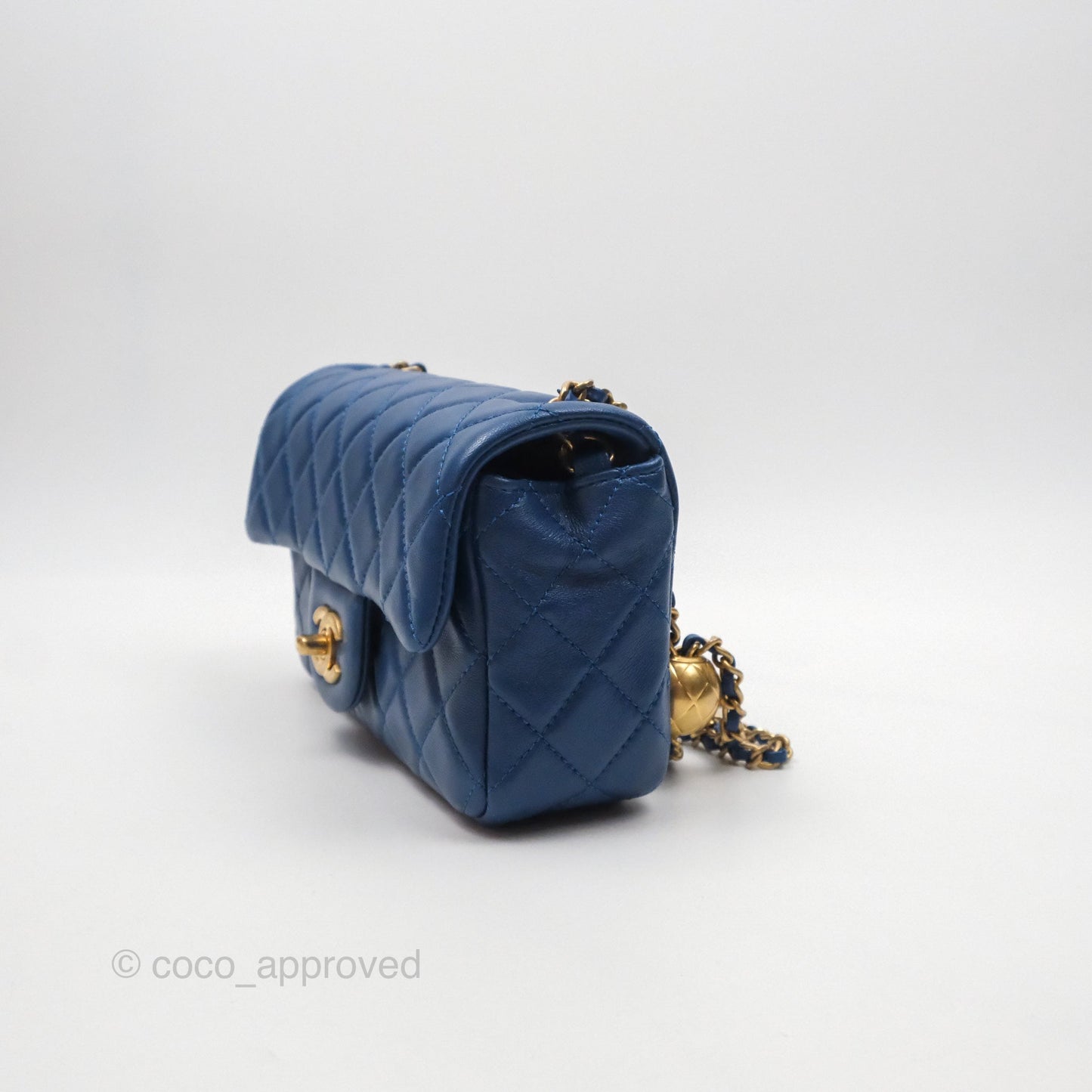 Chanel Mini Rectangular Pearl Crush Blue Lambskin Aged Gold Hardware