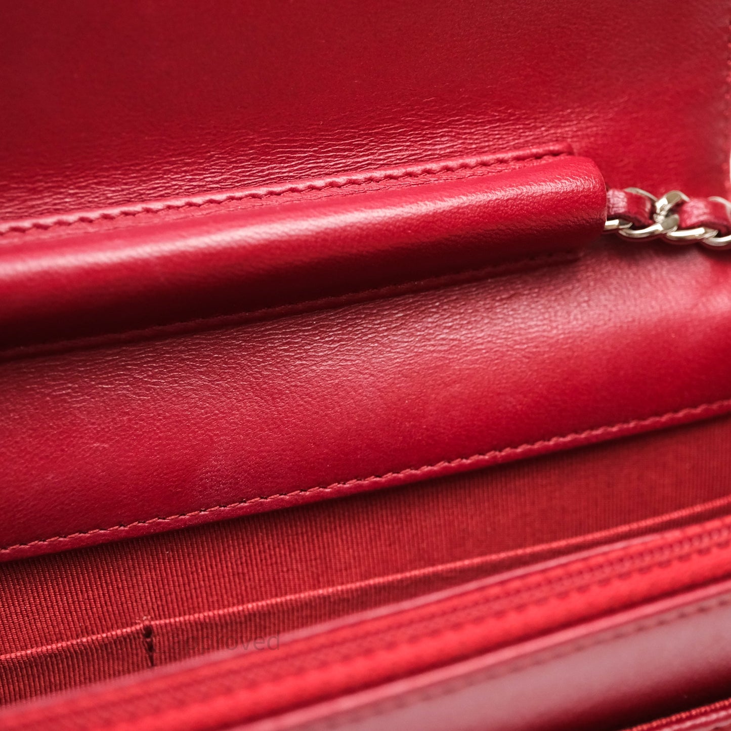 Chanel Quilted Wallet on Chain WOC Red Lambskin Silver Hardware