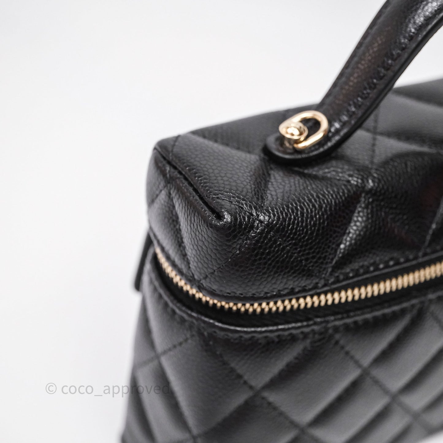 Chanel Top Handle Long Vanity with Chain Black Caviar Gold Hardware
