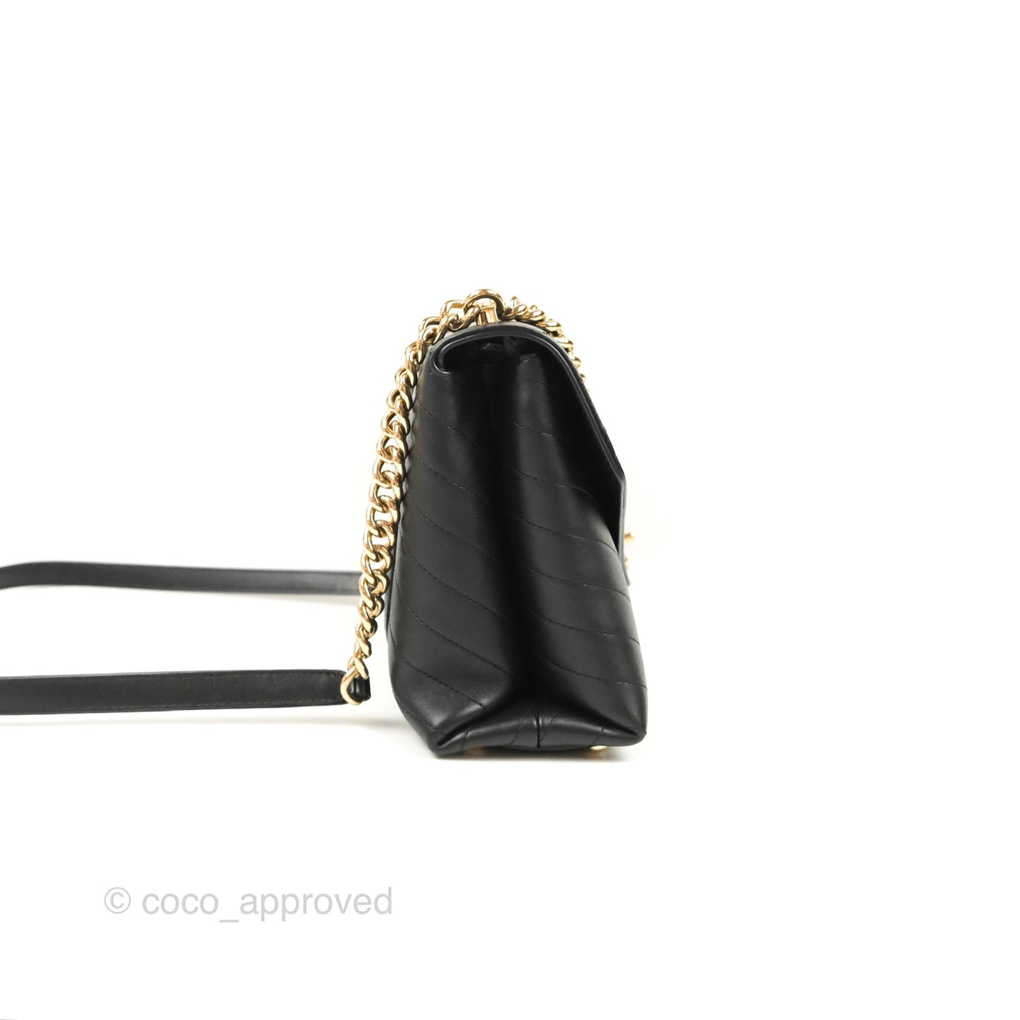 Chanel Chevron Stitched Coco Flap Bag Black Calfskin Gold Hardware
