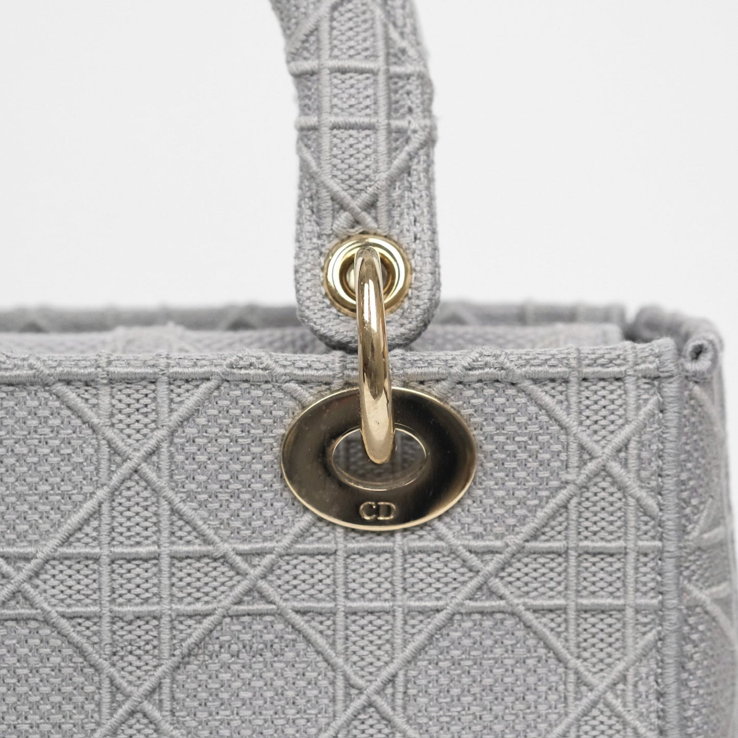 Dior Medium Lady D-Lite Bag Gray Cannage Embroidery Gold Hardware