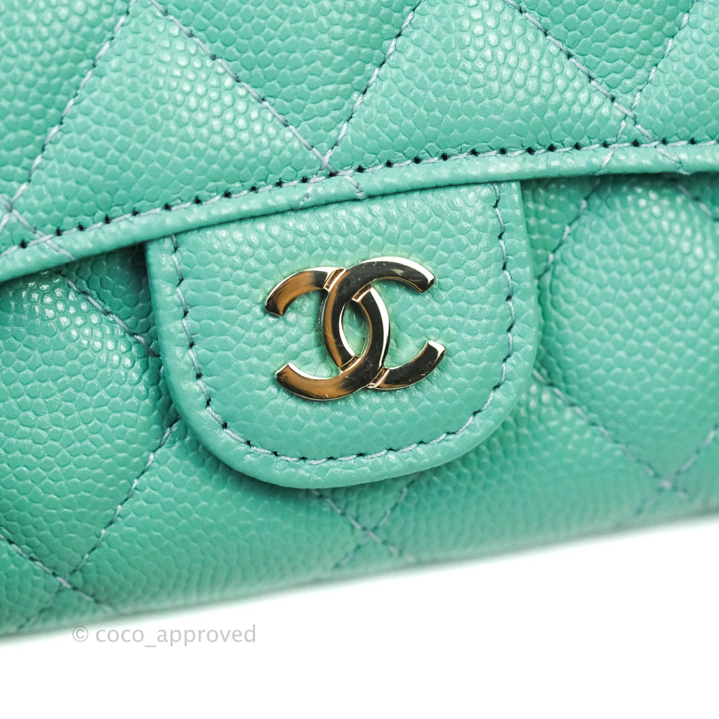 Chanel Quilted Flap Card Holder Caviar Mint Gold Hardware