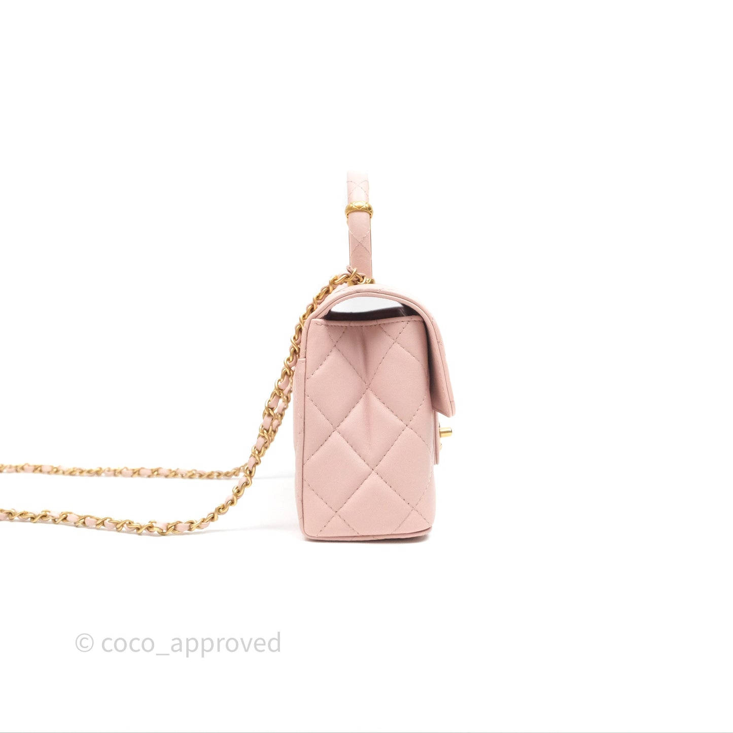 Chanel Top Handle Flap Bag Pink Lambskin Aged Gold Hardware 23S